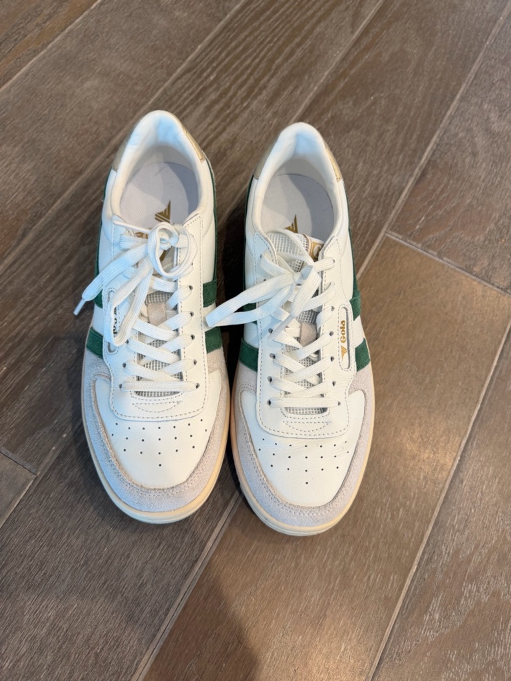 Gola White Sneakers with Green Stripes